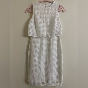 Calvin Klein White Sleeveless Cotton Dress with Windowpane Eyelet Design Size 2